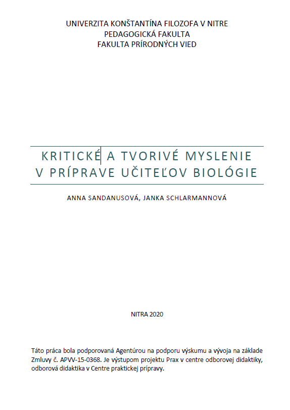 Kritické a tvorivé myslenie v príprave učiteľov biológie